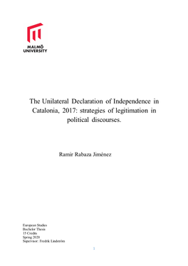 The Unilateral Declaration of Independence in Catalonia, 2017: Strategies of Legitimation in Political Discourses