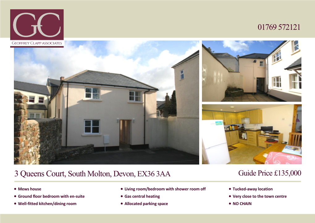 01769 572121 3 Queens Court, South Molton, Devon, EX36