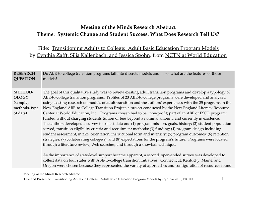 Meeting of the Minds Research Abstract