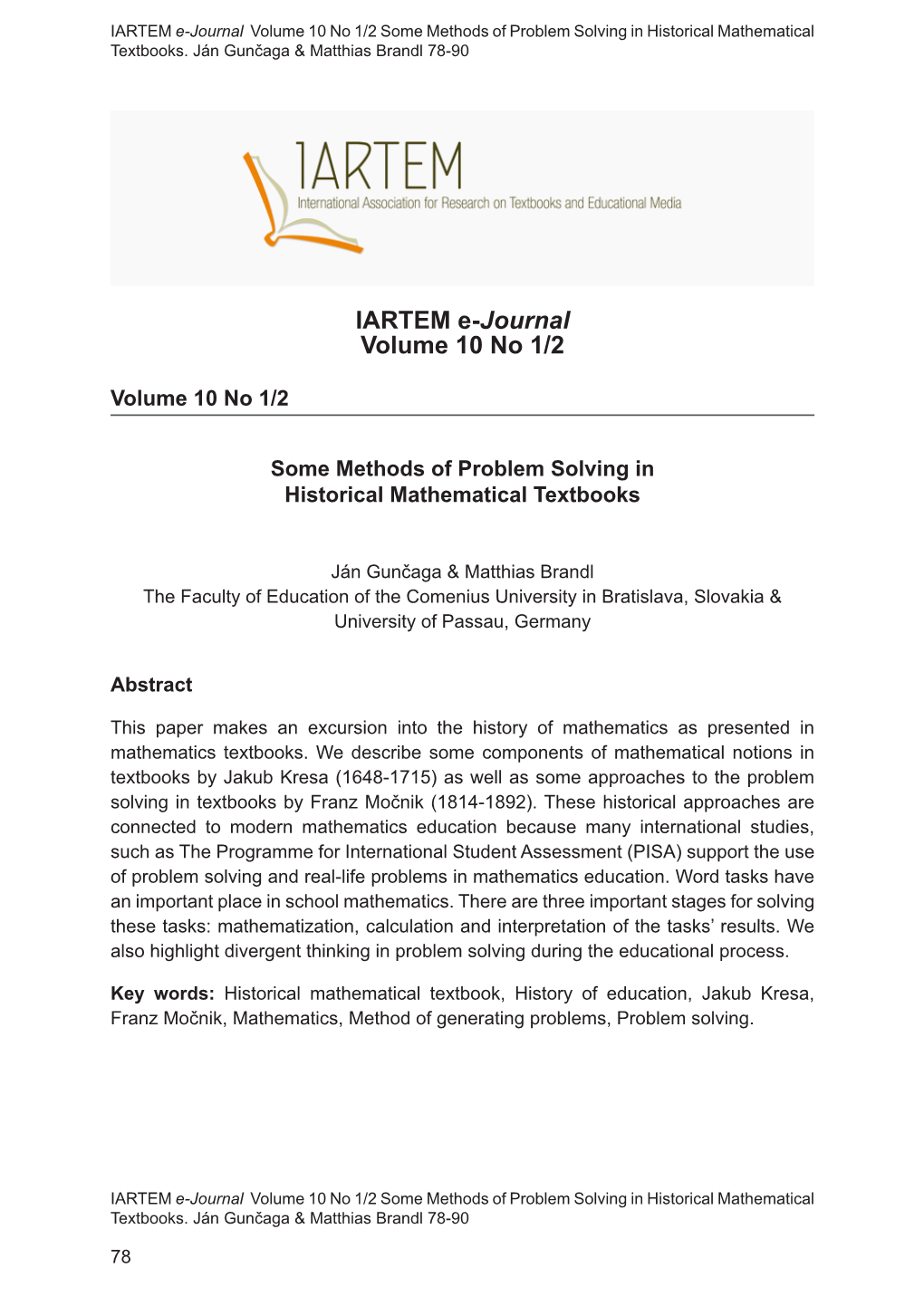 IARTEM E-Journal Volume 10 No 1/2 Some Methods of Problem Solving in Historical Mathematical Textbooks