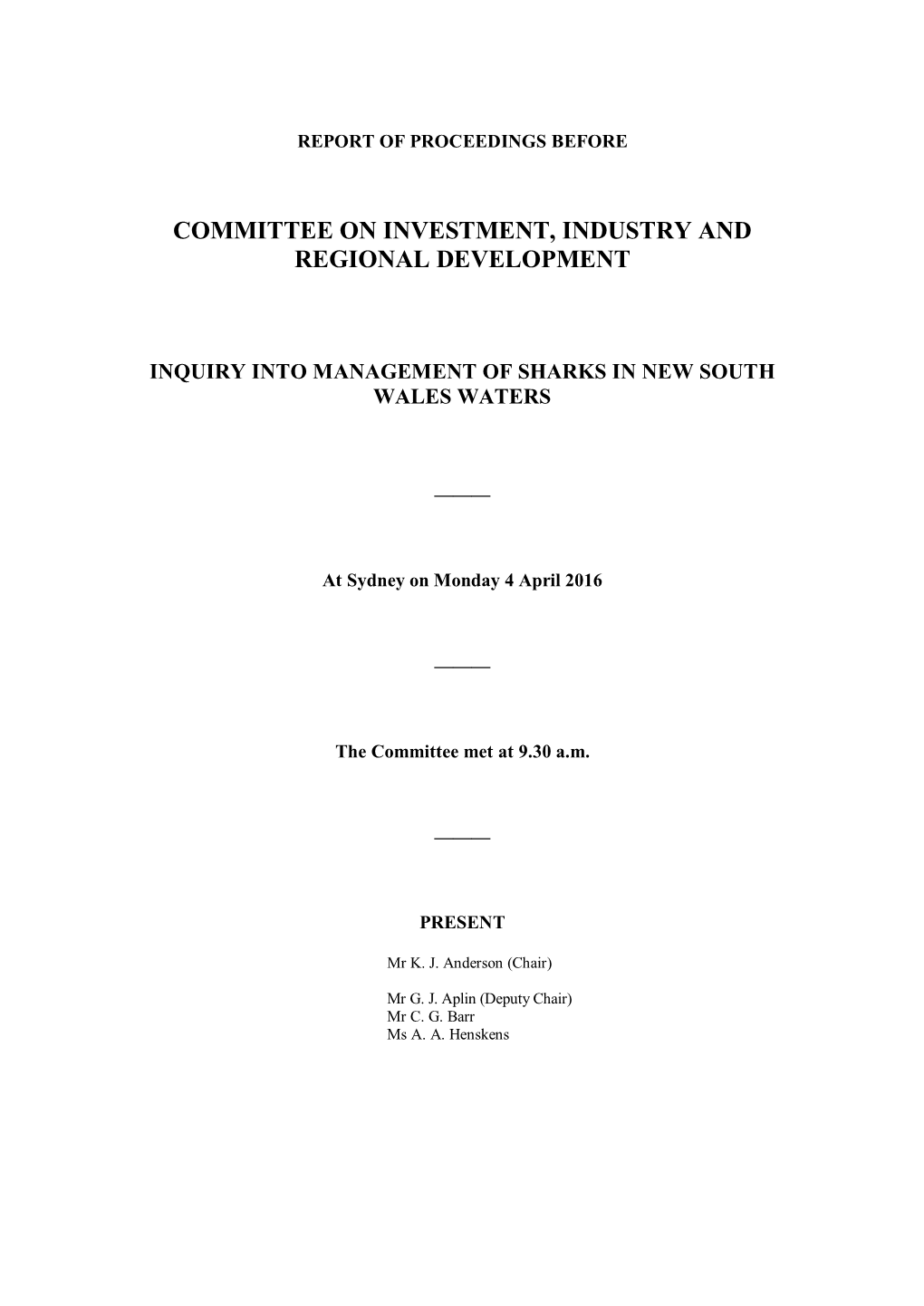 Committee on Investment, Industry and Regional Development