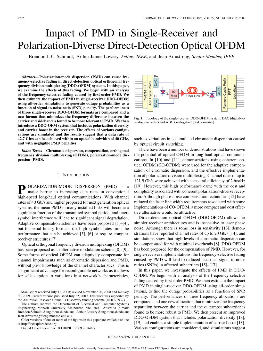 Impact of PMD in Single-Receiver and Polarization-Diverse Direct-Detection Optical OFDM Brendon J