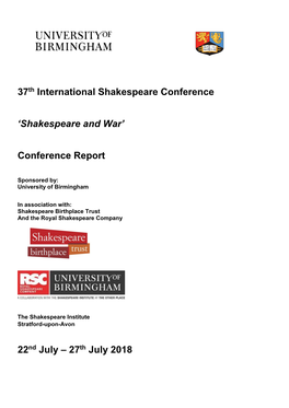37Th International Shakespeare Conference