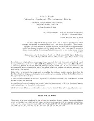 Calendrical Calculations: the Millennium Edition Edward M