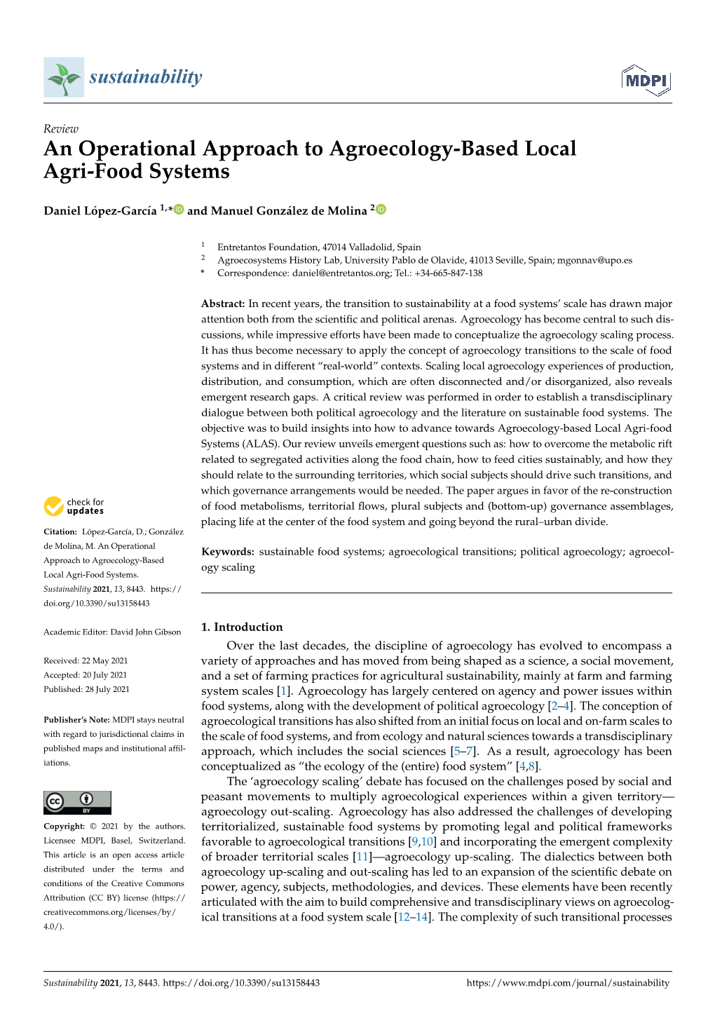 An Operational Approach to Agroecology-Based Local Agri-Food Systems