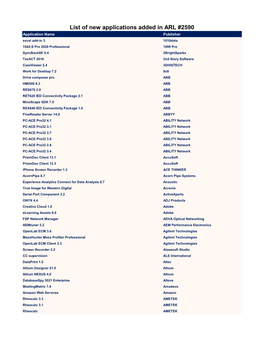List of New Applications Added in ARL #2590
