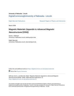 Magnetic Materials (Appendix to Advanced Magnetic Nanostructures [2006])