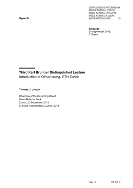 Third Karl Brunner Distinguished Lecture: Introduction of Otmar Issing