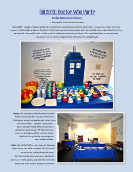 Fall 2013: Doctor Who Party Eustis Memorial Library L