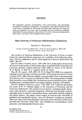 SOURCE New Archives of American Mathematics Collections