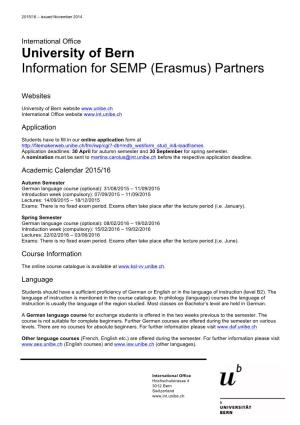 University of Bern Information for SEMP (Erasmus) Partners