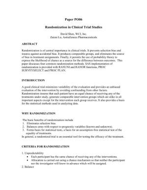 Paper PO06 Randomization in Clinical Trial Studies