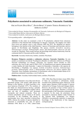 Polychaetes Associated to Calcareous Sediments, Venezuela: Eunicidae