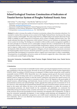 Island Ecological Tourism: Construction of Indicators of Tourist Service System of Penghu National Scenic Area