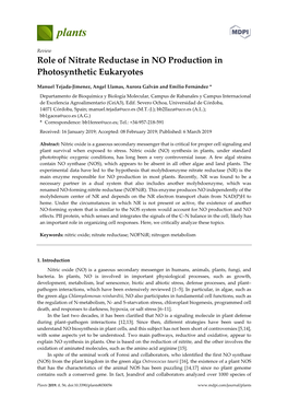 Role of Nitrate Reductase in NO Production in Photosynthetic Eukaryotes