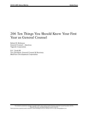 206 Ten Things You Should Know Your First Year As General Counsel