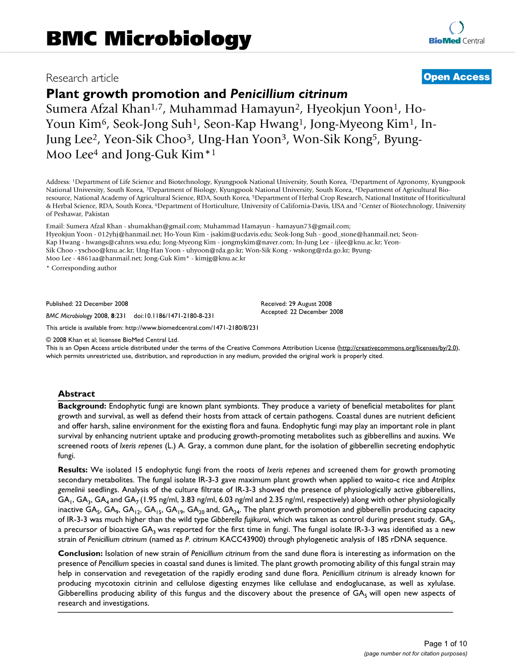 Plant Growth Promotion and Penicillium Citrinum