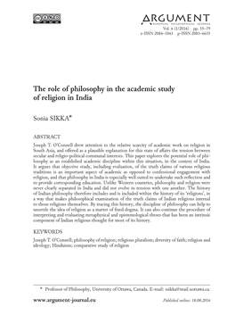 The Role of Philosophy in the Academic Study of Religion in India