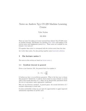 Notes on Andrew Ng's CS 229 Machine Learning Course