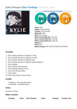 Kylie Minogue Finer Feelings Mp3, Flac, Wma