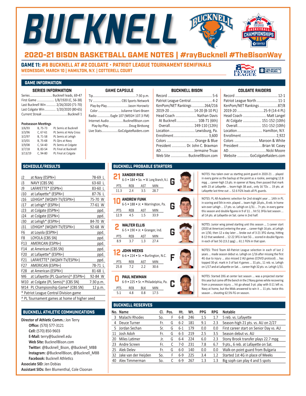 2020-21 BISON BASKETBALL GAME NOTES | #Raybucknell