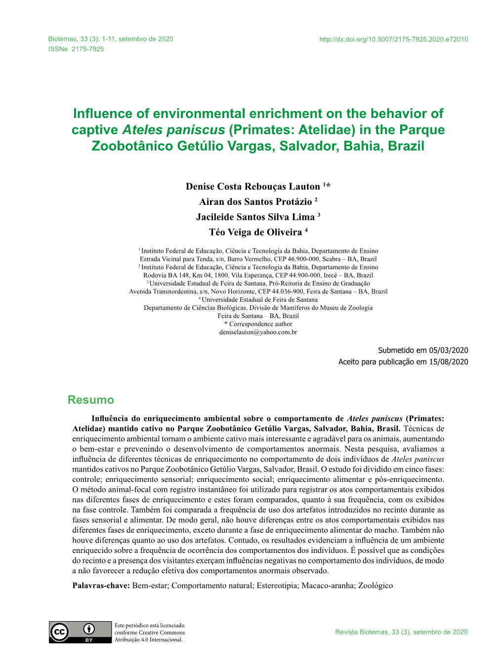 Influence of Environmental Enrichment on the Behavior of Captive