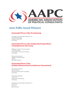 2001 Pollie Award Winners