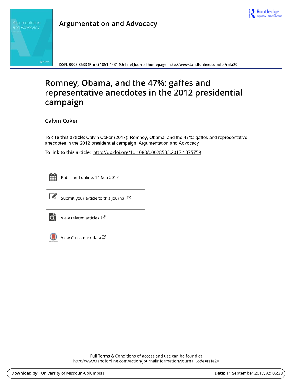 Romney, Obama, and the 47%: Gaffes and Representative Anecdotes in the 2012 Presidential Campaign