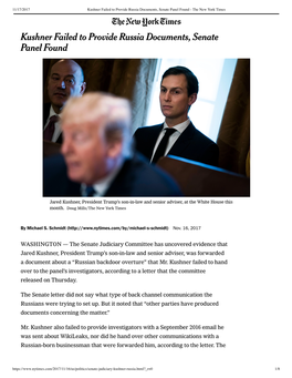 Kushner Failed to Provide Russia Documents, Senate Panel Found - the New York Times