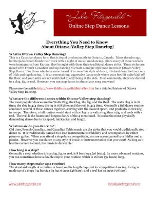 What Is Ottawa Valley Step Dancing? This Is a Canadian Dance Form That Is Found Predominantly in Ontario, Canada