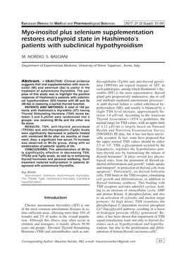 Myo-Inositol and Selenium Restore Euthyroid State