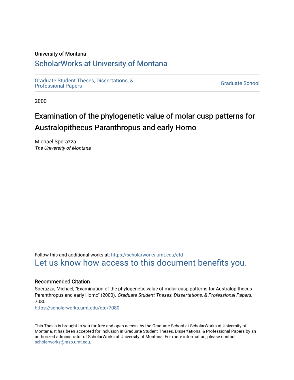 Examination of the Phylogenetic Value of Molar Cusp Patterns for Australopithecus Paranthropus and Early Homo