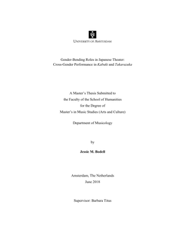 Cross-Gender Performance in Kabuki and Takarazuka a Master's Thesis