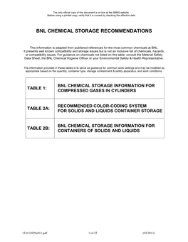 Bnl Chemical Storage Table