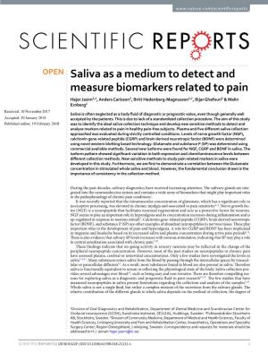 Saliva As a Medium to Detect and Measure Biomarkers Related to Pain