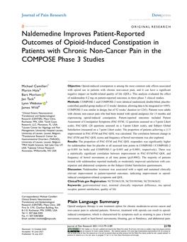 Naldemedine Improves Patient-Reported Outcomes of Opioid-Induced Constipation in Patients with Chronic Non-Cancer Pain in the COMPOSE Phase 3 Studies