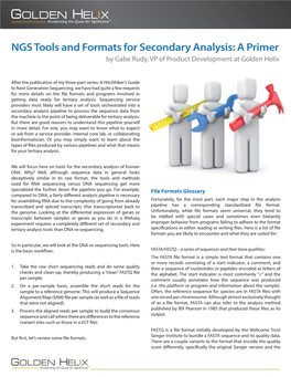 NGS Tools and Formats for Secondary Analysis: a Primer by Gabe Rudy, VP of Product Development at Golden Helix