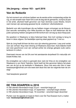 Van De Redactie DE TWA DOARPEN in 2016