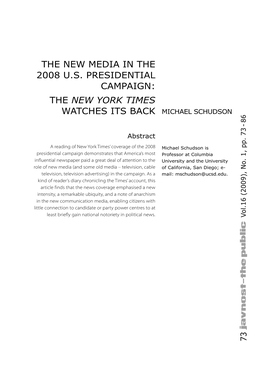 The New Media in the 2008 U.S. Presidential Campaign: the New