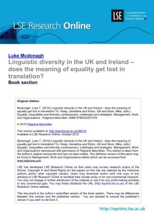 Linguistic Diversity in the UK and Ireland – Does the Meaning of Equality Get Lost in Translation? Book Section