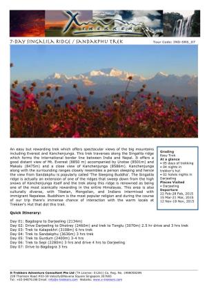 7-Day Singalila Ridge / Sandakphu Trek Tour Code: IND-SRS 07