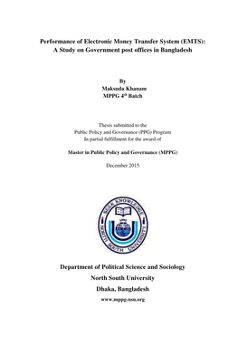 Performance of Electronic Money Transfer System (EMTS): a Study on Government Post Offices in Bangladesh Department of Political