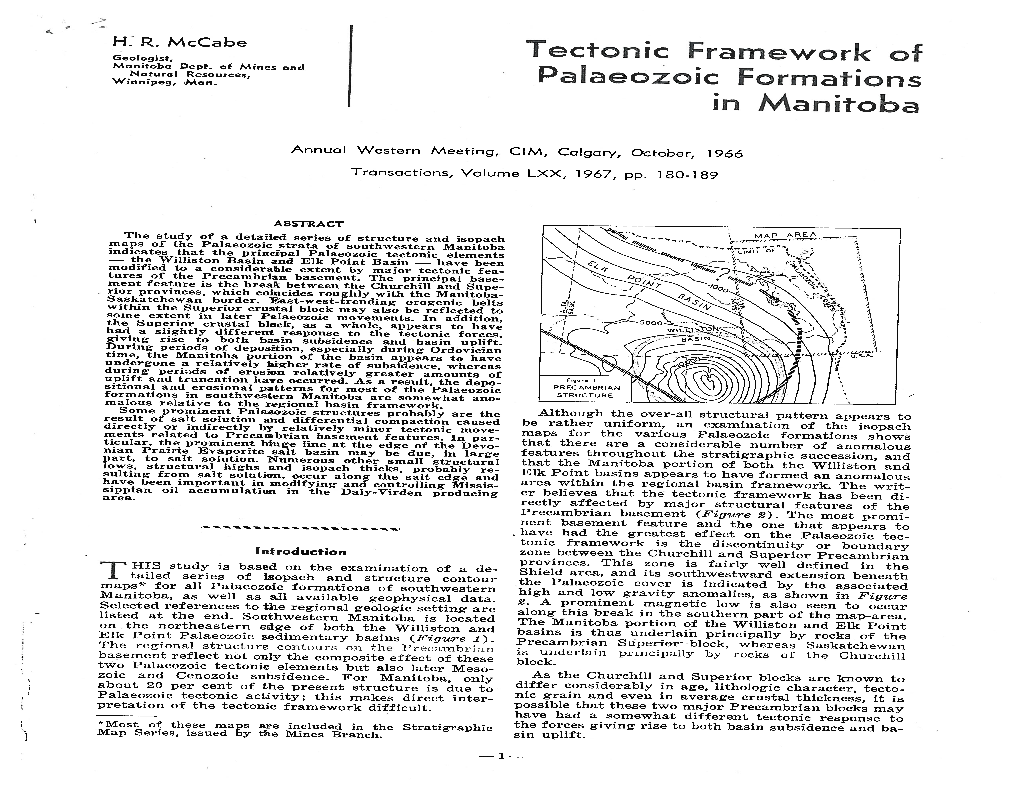 Tectonic Framework of Palaeozoic Formations in Manitoba