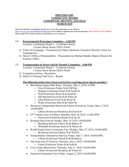 Preliminary Community Board Committee Meeting Agendas March 2019
