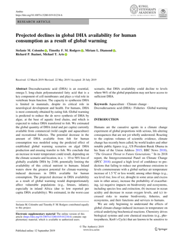Projected Declines in Global DHA Availability for Human Consumption As a Result of Global Warming