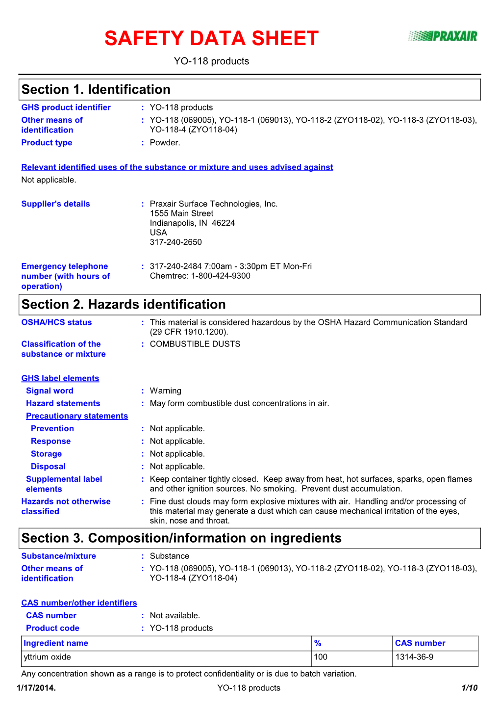 YO-118'S Safety Data Sheet