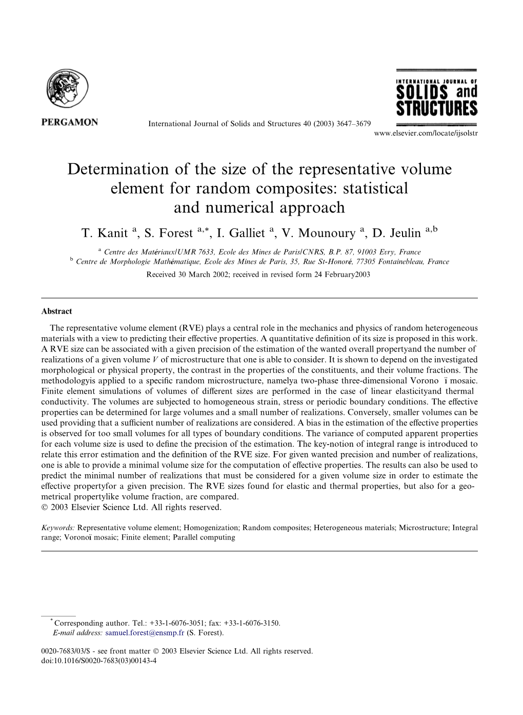 Determination of the Size of the Representative Volume Element for Random Composites: Statistical and Numerical Approach T