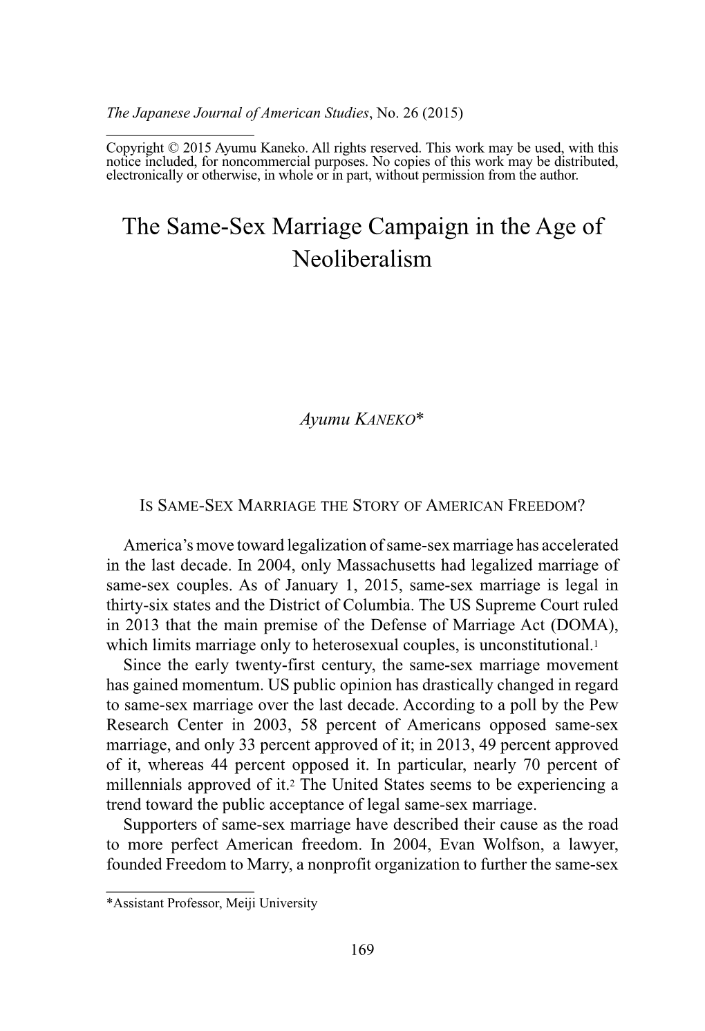 The Same-Sex Marriage Campaign in the Age of Neoliberalism