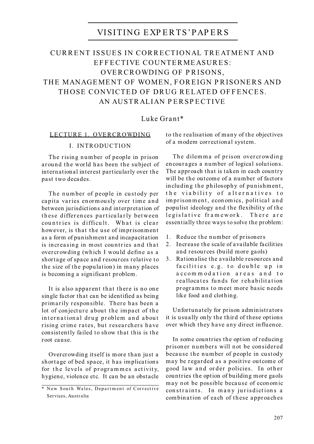 Overcrowding of Prisons. an Australian Perspective by Luke