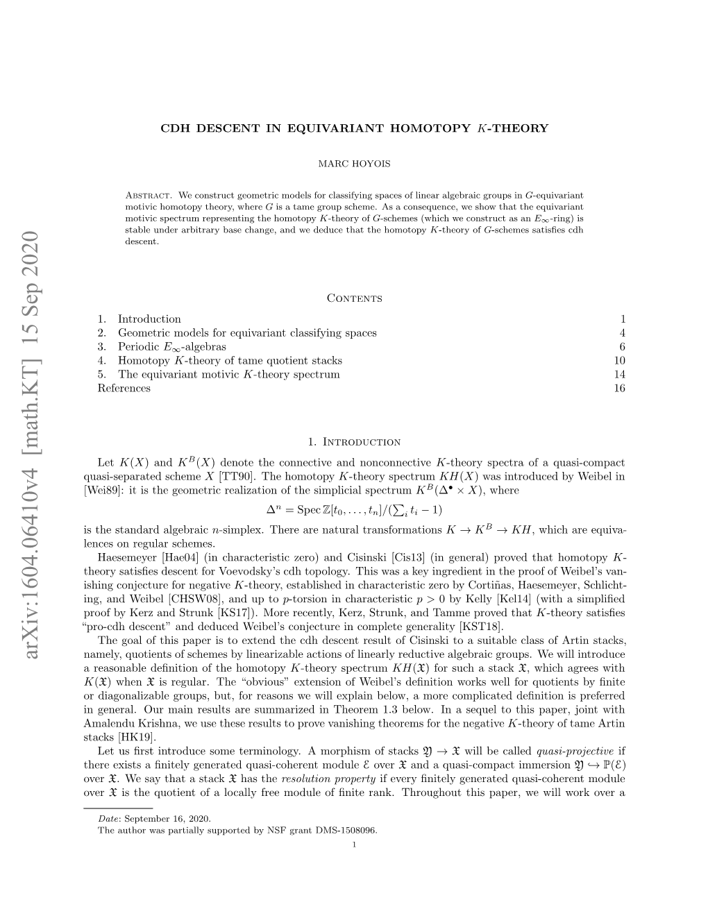 Cdh Descent in Equivariant Homotopy K-Theory